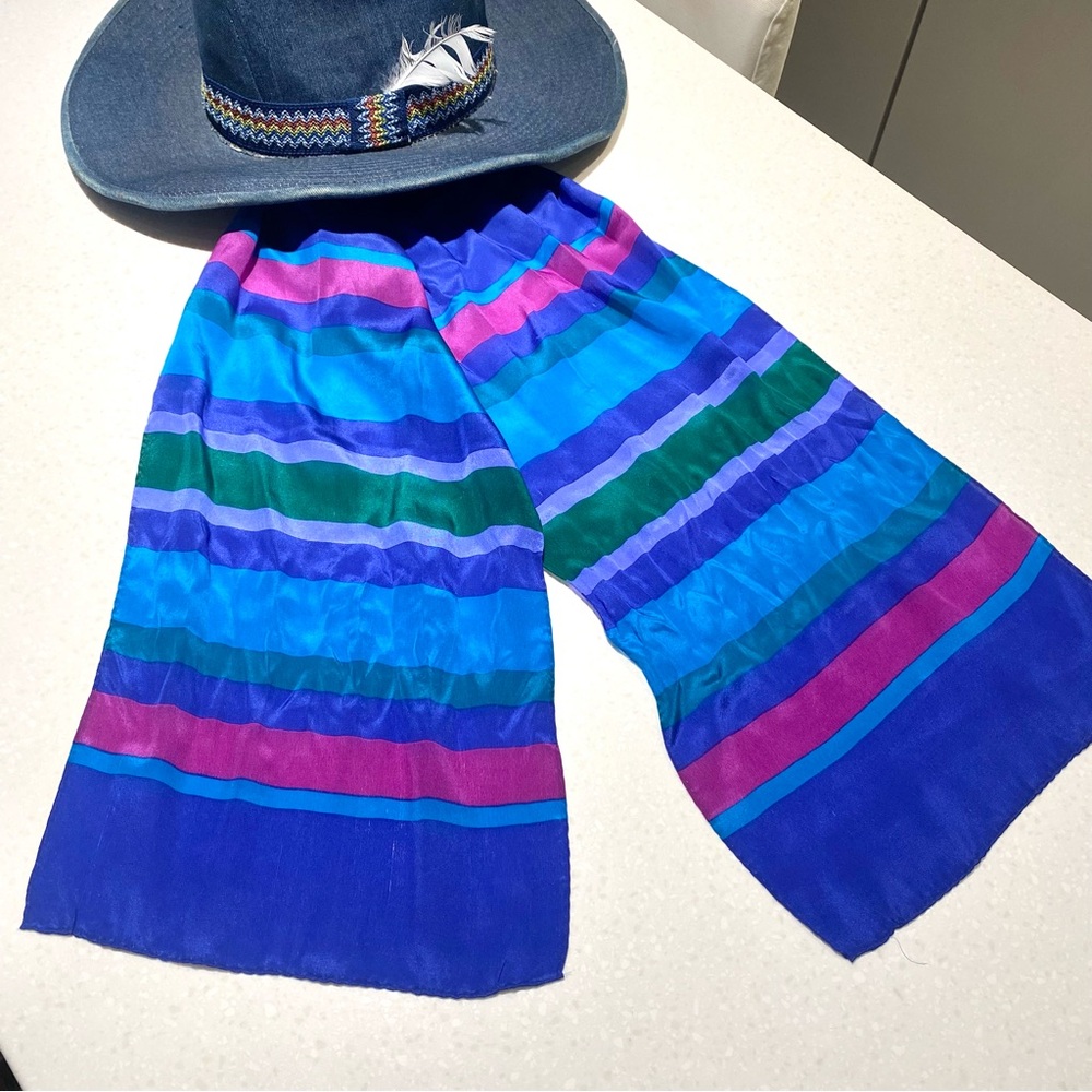 Stripe silk electric blue/magenta scarf/wrap